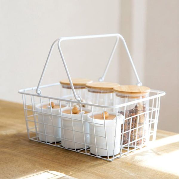 

wrought iron storage basket portable japanese style sundries container counterorganizer for kitchen bathroom baskets