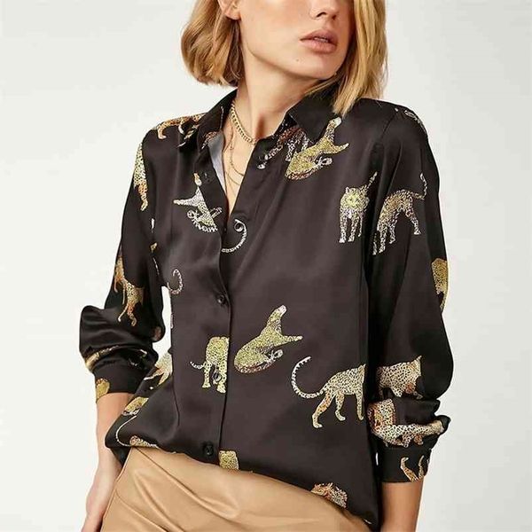 

women blouses long sleeve turn-down collar casual fashion leopard print ol style office shirt ladies loose blouses blusas 210323, White
