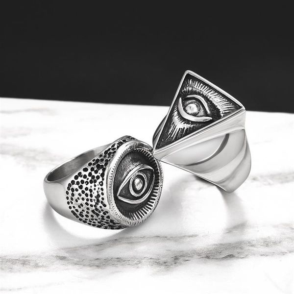 

cluster rings jiayiqi gothic punk geometric ring men retro devil evil eye silver stainless steel halloween party props male jewelry gifts, Golden;silver