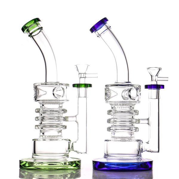 2021 die neuesten Wasserpfeifen, 14-mm-Glasbong im weiblichen Stil mit drei Kreisen und zwei Spitzen für den Rauch, buntes Dab-Rig