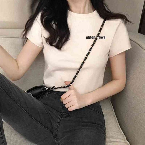 

fashion summer tight short sleeve t-shirt korean women o collar slim all-match white black woman tshirts 210507