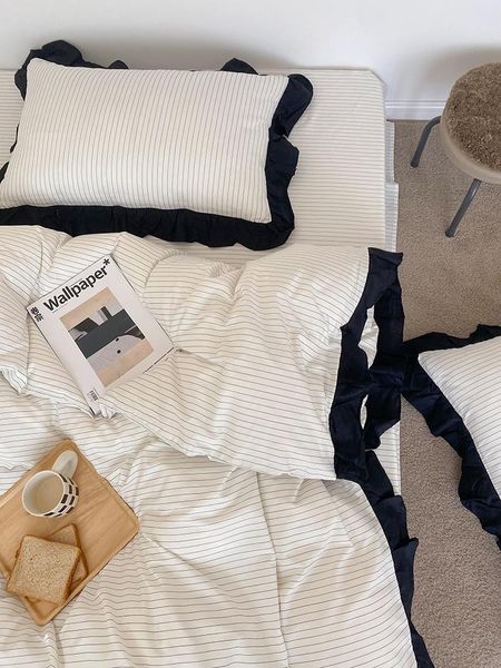

bedding sets small fresh stripe set ins wind pure cotton printed quilt cover soft and comfortable sheet twin full  4 pcs