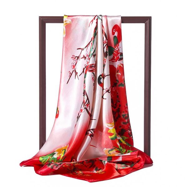 

scarves floral print silk women scarf square neck hijab pashmina foulard femal shawls head wraps smooth satin bandana, Blue;gray
