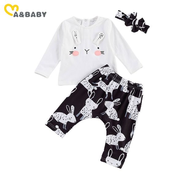 0-18m outono criança criança nascida bebê menina conjunto conjunto de coelhinho fofo tops calças headband roupas de easter roupas 210515