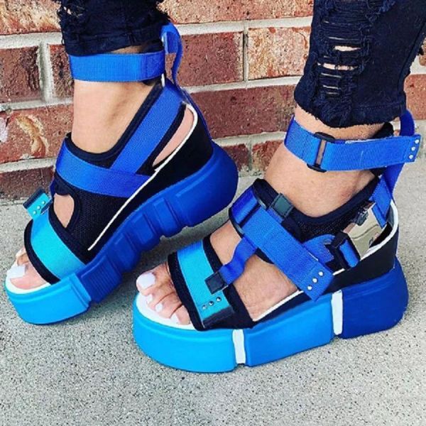 

dress shoes summer women sandals open toe platform casual wedge heel colorblock ankel strap femmes sandales chaussures femme, Black