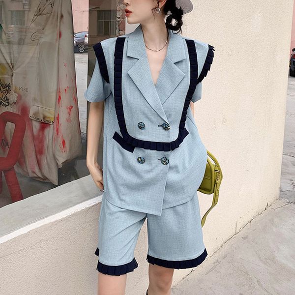 

women's jumpsuits & rompers summer fashion england style 2 piece set women double breasted blazer coat + wide leg shorts suits vin, Black;white