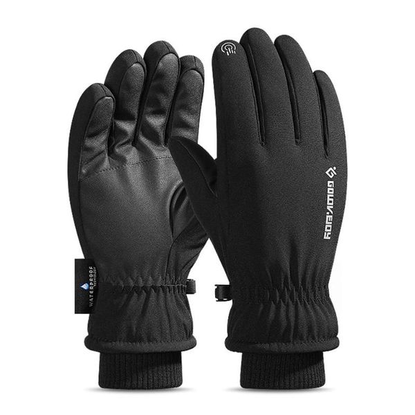 

ski gloves double thicker warmth sensitive ten finger touch screen add velvet and cotton inside wear-resistant leather glove