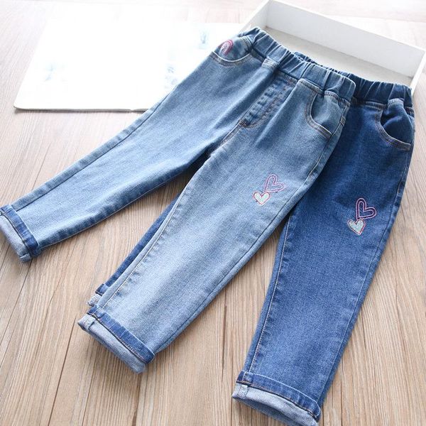 

trousers autumn 2021 girls embroidered jeans children's clothes wholesale, Blue