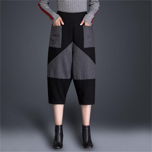 

women's pants & capris female autumn winter korean woolen calf-length loose harem european and american casual, Black;white
