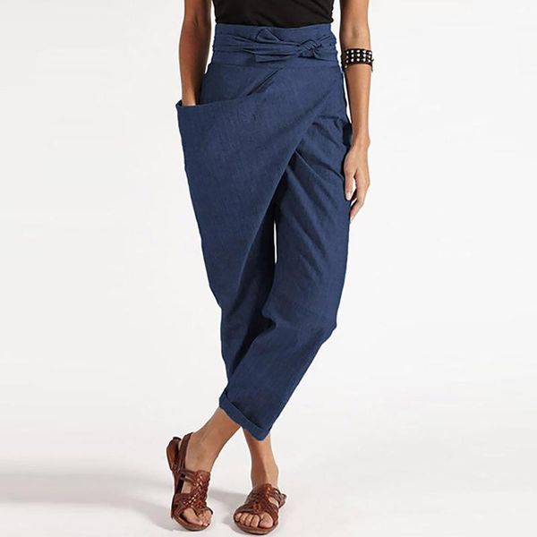 

women's pants & capris retro solid bandage trousers for female women clothing casual loose high waisted pocket comfort harem, Black;white