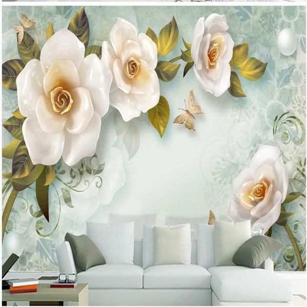 

wallpapers 3d customized wallpaper stereo relief rose european retro tv background wall decoration painting