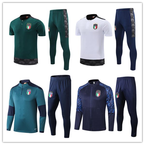 

2021 italy short sleeve polo jersey soccer training suit survetement 20 21 de rossi football shirt set bonucci tracksuit, Black