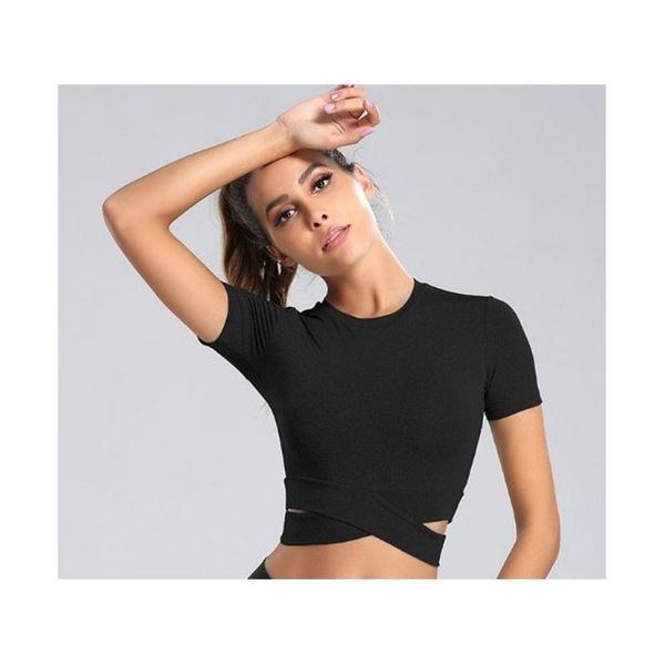 

styletight sports women short sleeve fast dry fitness training waist open yoga outfit