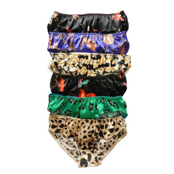 

6pcs 100% silk floral women's string bikini panties size s  l xl xxl, Black;pink