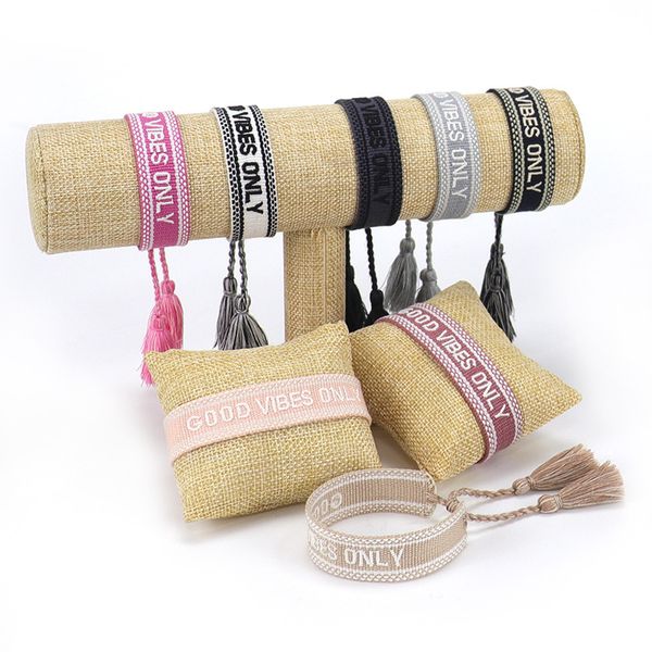 

souvenirs hand catenary creative embroidered word bracelet vibes resonance letter wrist rope woven tassel simple trinket