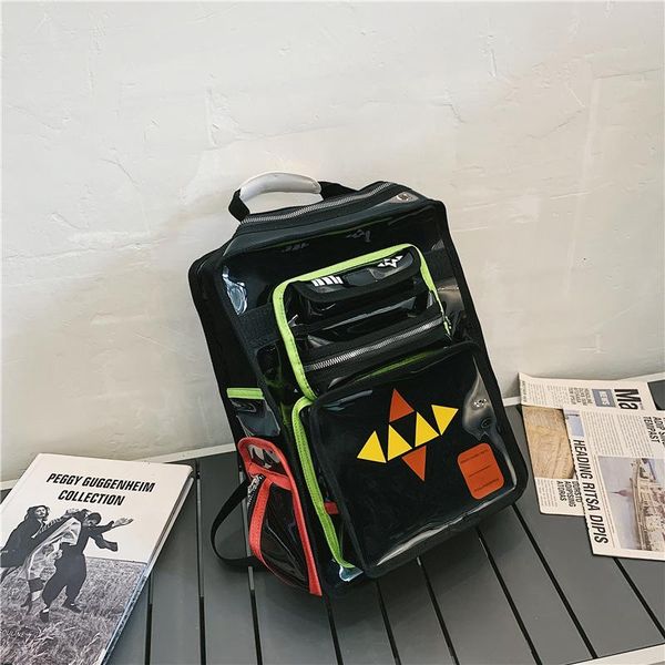 

double shoulder bag women trend large capacity personalized pvc backpack hip hop waterproof schoolbag for men and school bags