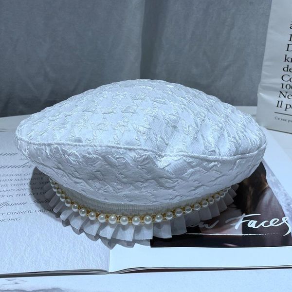 

berets fashion designer autumn and winter small fragrance pearl beret women's hat japanese ladies painter women, Blue;gray