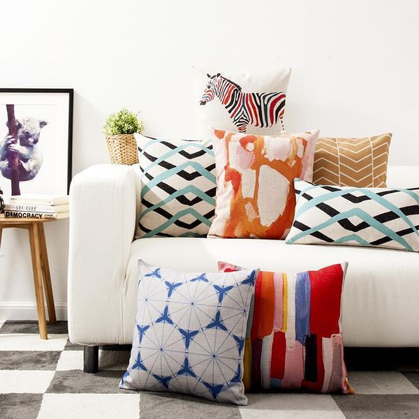 

cushion/decorative pillow nordic watercolor geometry simple modern zebra cover home decorative pillows linen case office sofa cushion1