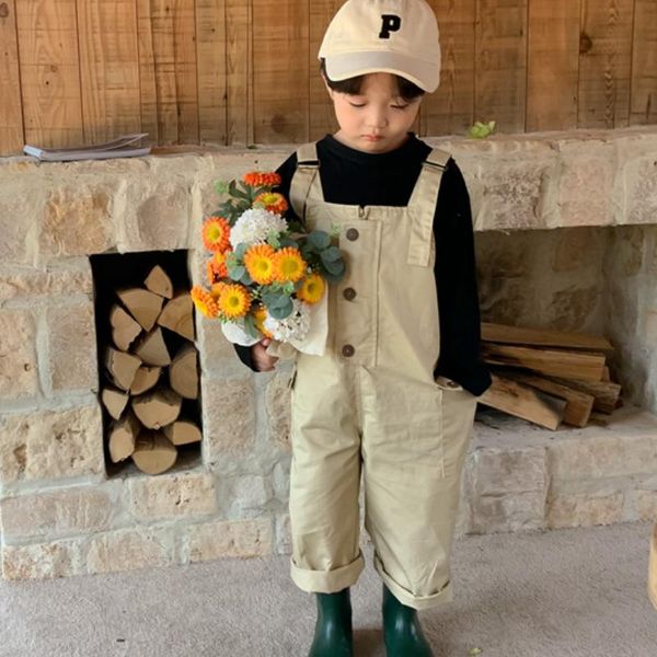 

jumpsuits wlg boys girls fall overalls kids solid khaki loose pockets overall baby casual all match clothes, Blue