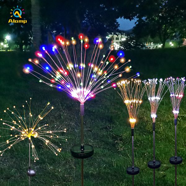 

solar firework string lights 90/120/150 leds 8 modes diy copper wire fairy lamp waterproof led flowers trees garden lawn decoration light