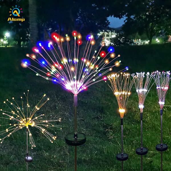 Luci della stringa di fuochi d'artificio solari 90/120/150 LED 8 modalità Filo di rame fai da te Lampada fata LED impermeabile Fiori Alberi Giardino Prato Decorazione luce