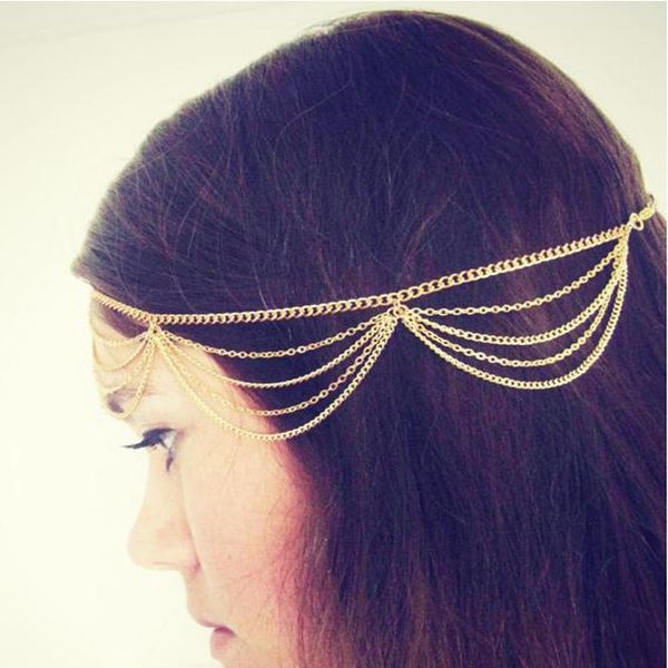 

exquisite hair accessories bridal headdress multi-layer tassel chain hair band accessories, Golden;silver