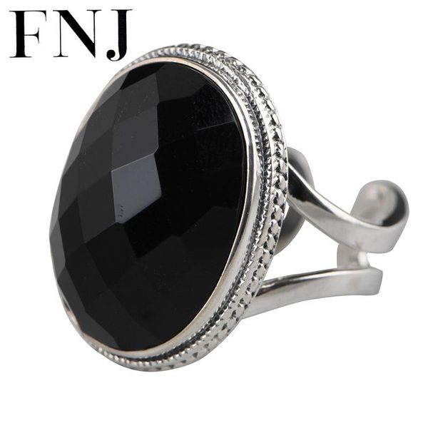 

cluster rings fnj black agate ring 925 silver adjustable size 100% original real s925 solid for women jewelry fine, Golden;silver