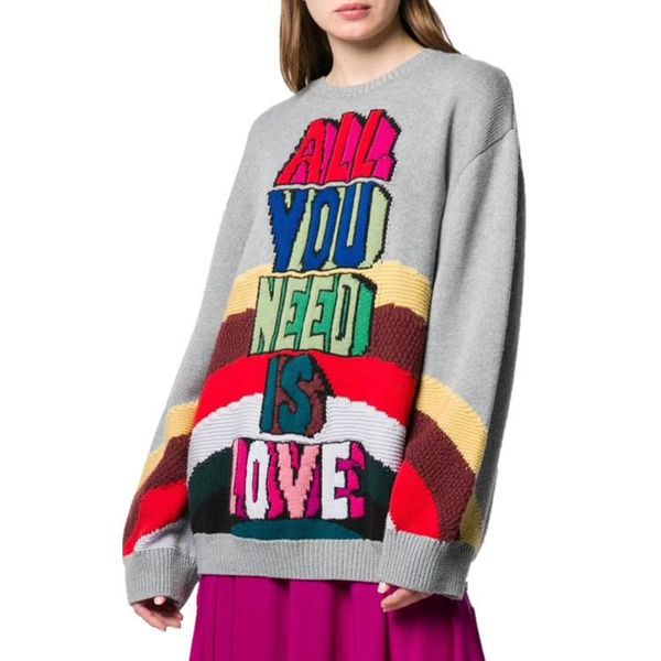 

women's sweaters autumn gray collar pullovers color letters with a female loose long-sleeved sweater coat europe and the united states, White;black