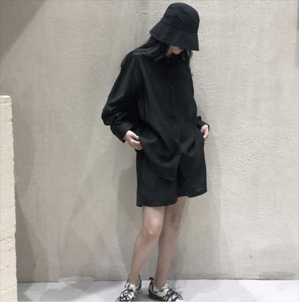 

women's tracksuits summer split long-sleeved shirt + shorts tencel casual fashion sports suit pure color thin, Gray