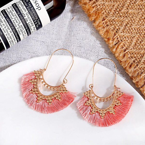 

dangle & chandelier ethnic pink tassel earrings for women korean style fashion bohemia gold alloy ladies jewelry accessories, Silver