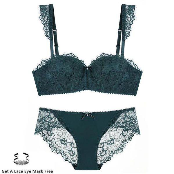 

bras sets cyhwr floral lace push up half cup underwear women comfortable bra, Red;black