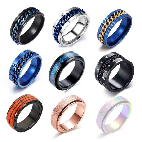 

9 style spinner rotatable chain rings stress relief for men women wedding band finger anxiety fidget ring jewelry gift, Silver