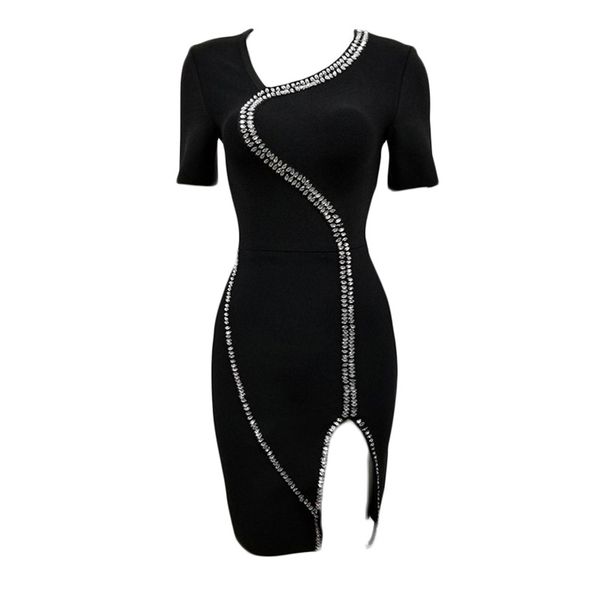 

beading women bandage dress arrival party club celebrity short sleeve autumn winter ladies clothing 210515, Black;gray