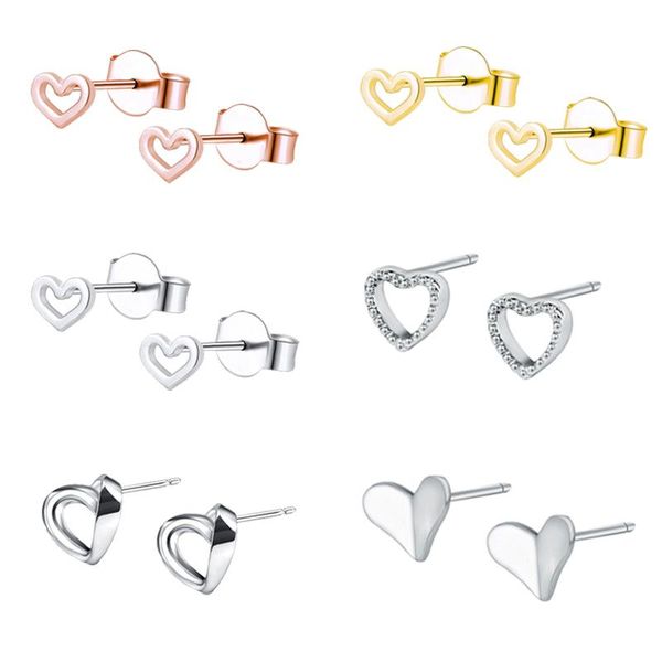 

real 925 silver heart stud earrings piercing small ear for women girls luxury cartilage earring ins fashion jewelry, Golden;silver