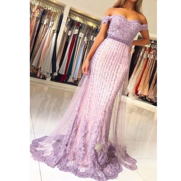 

party dresses pretty lavender pearls lace mermaid evening sweetheart off shoulder beaded long prom gowns vestido longo abendkleider, White;black
