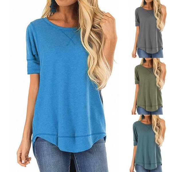 

women's blouses & shirts casual loose round neck tunic short sleeve blouse 8 solid color shirt for women plus size 2021, White