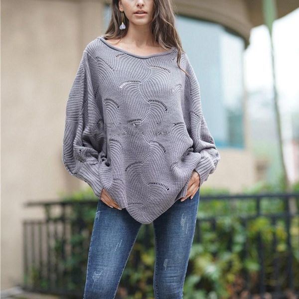 

women's sweaters womens knitted loose sweater pullovers plus size long sleeve cloak autumn crochet solid color women pullover, White;black