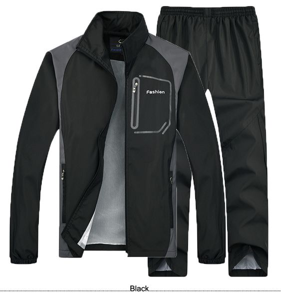 

brand tracksuit men two piece outerwear sets casual jacket+pants 2pcs male's track suit sportswear sweatsuits walking hoodies, Black;brown