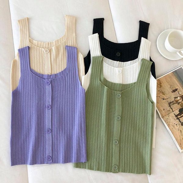 

women's tanks & camis knitting ribbed cropped button purple tube cami streetwear green ropa de mujer black girls croptop, White