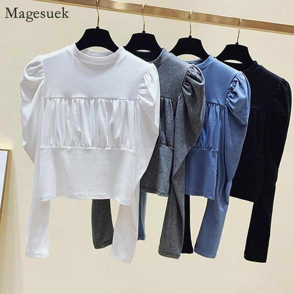

women's blouses & shirts long sleeve cotton white blouse women spring vintage pleated female shirt solid casual blusas12959