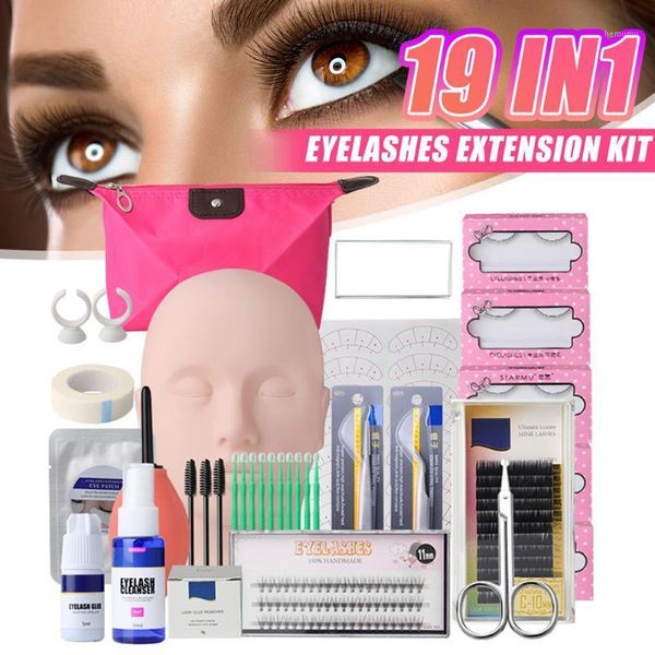 

19pcs/set eyelash extension practice kit mannequin head grafting tools storage bag set makeup mpwell1