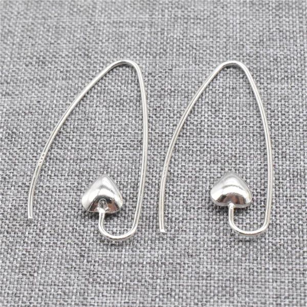 

stud 2 pairs 925 sterling silver v ear wire hooks with love heart end earring jewelry findings, Golden;silver