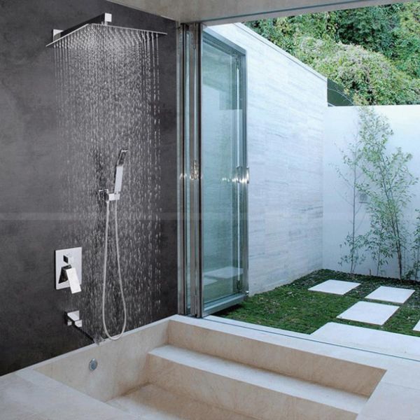 

bathroom shower sets built-in faucet rain canopy head control polished chrome-plated brass 3-way set