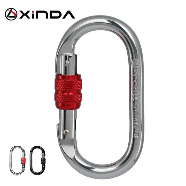 

xinda outdoor climbing carabiner o-shape screw lock spring-loaded gate hook 25kn safety buckle steel equipment cords, slings and webbing