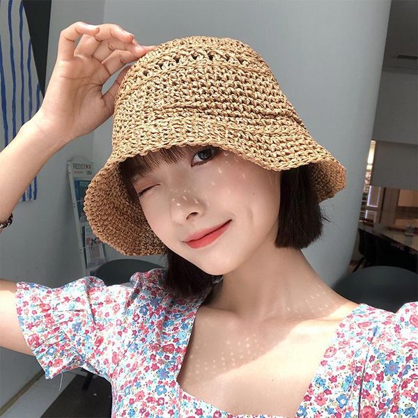 

basin hat female summer bucket straw fisherman tide factory wholesale wide brim hats, Blue;gray