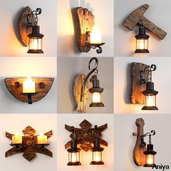 

wall lamp industrial style wood creative personality antique bar cafe restaurant balsa boat aisle american retro