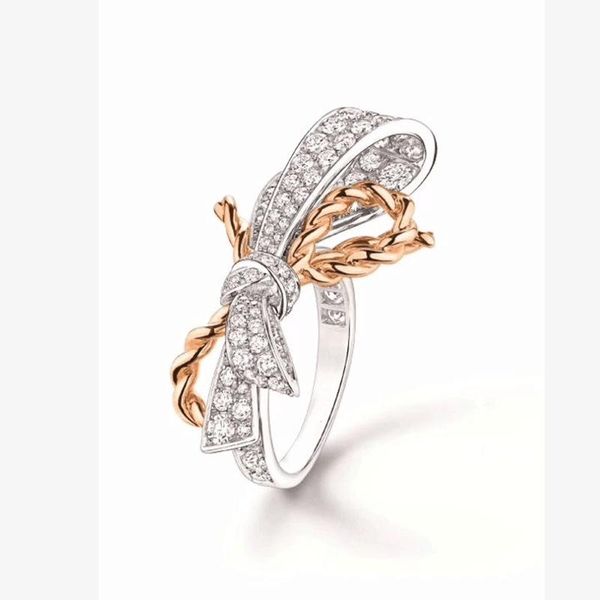 

cluster rings zirconia bowknot ring female for women gift silver rose gold jewels stone crystals jewelry jewellery, Golden;silver
