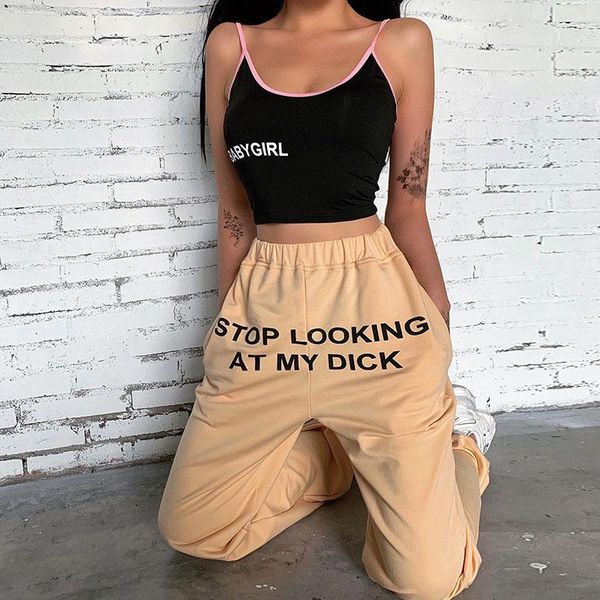 

women's pants & capris letter printed casual trousers women 2021 summer loose-legged sports gray high waist hip hop sweatpants, Black;white