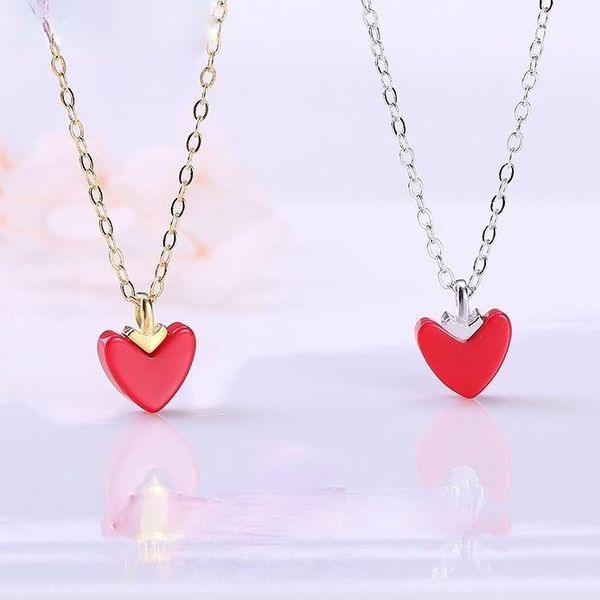 

chains simple japanese s925 pure silver peach heart pendant for summer