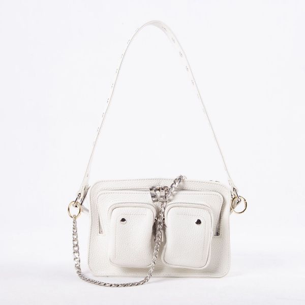 

2021 xiaxiaozhong ins postman bag cowhide single shoulder locomotive commuter punk chain armpit, Black;red